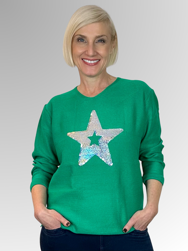 Get ready to shine in our Sequinned Star Pullover by Willow Tree! Made with a blend of cotton, polyester, and spandex, this pullover is soft, cosy, and warm, perfect for casual weekend wear. With 3/4 length sleeves, a high v-neck, and a fun sequinned star design, you'll stand out in style.