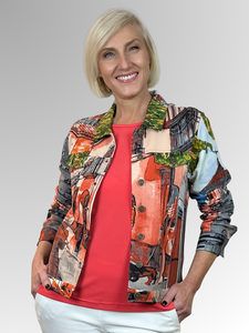 Show your unique style with this comfortable and easy-to-wear jacket. Orientique is known for vibrant colours and thoughtfully designed pieces that stay modern and on trend. The Tower Long Sleeve Jacket in Peach, crafted from a Cotton and Spandex blend, features a beautiful design inspired by global scenery and motifs, making it a reliable and stylish addition to your wardrobe.