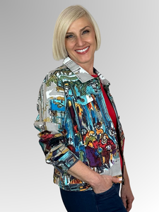 Embrace your individuality with this stunning jacket! Orientique delivers with vibrant colours, exquisite craftsmanship, and modern yet comfortable designs. Made by Orientique's talented artists, the Paris Cafe Long Sleeve Print Jacket boasts a cozy blend of Cotton/Spandex and a striking pattern that will transport you to the stylish Parisian boulevards.