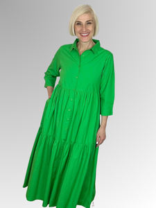 A timeless shirtdress from Orientique's Summer Essential collection crafted with 100% Organic Cotton Poplin. Produced in a vivid parrot hue, this piece features a button-through front, collar, and 3/4 length sleeves with fold-back tabs, for a chic, comfortable look that will stay on-trend all season long. Elevate with colourful beading for a unique finish.