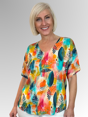 Look great and feel even better in this luxurious Modal V-Neck top. Its stylish Tropicana print and ideal sleeve length make this top perfect for the fashionable woman who wants to stand out from the crowd. Featuring a range of unique colourful designs, you’ll be sure to turn heads.