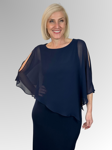 Navy Chiffon Overlay Dress