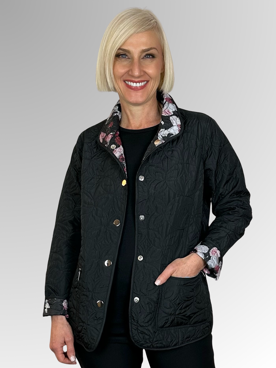 Women's Reversible Black Floral Jacket | Fays Australia