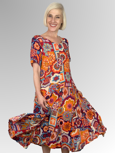 Orientique's iconic vibes and oh-so-luxe sustainable fabrics bring the Pissouri Godet Dress to life! From the patches of hand-drawn florals and abstracts to the ultra-soft rayon material, this dress is sure to make a statement in any modern wardrobe. Indulge in summery hues and a breath of fresh air with this must-have style!