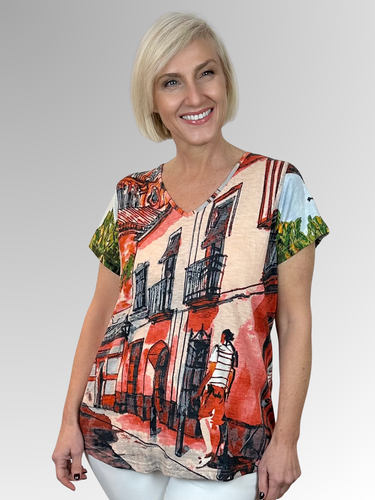 Swing into summer in this relaxed, easy to wear tee! When it comes to Orientique, expect amazing colours and comfortable designs that look modern and on trend. Crafted by Orientique's artists, the Tower V-Neck Tee in Peach is made from Certified Organic Cotton and features a design inspired by scenery and motifs from around the world. Designed to fall easily over the tummy and hips, it's shaped with an A-line for a more roomy fit.