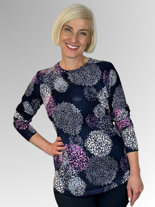 Elevate your wardrobe with our Navy/Pink Fireworks Pullover. This vibrant statement piece is both soft and lightweight, keeping you warm from day to night. Crafted from a luxurious blend of viscose and nylon, it's perfect for any occasion.