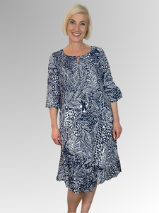 The Orientique Leros Frill Dress is perfect for summer weather. It's crafted from organic crinkled cotton and features a stylish pintuck detail, tasseled ties and frills on both the sleeves and hemline. Enjoy a cool and comfortable look with this fashionable 3/4 sleeve dress.