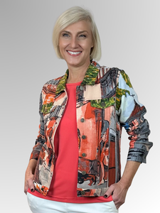 Show your unique style with this comfortable and easy-to-wear jacket. Orientique is known for vibrant colours and thoughtfully designed pieces that stay modern and on trend. The Tower Peach Long Sleeve Jacket, crafted from a Cotton and Spandex blend, features a beautiful design inspired by global scenery and motifs, making it a reliable and stylish addition to your wardrobe.