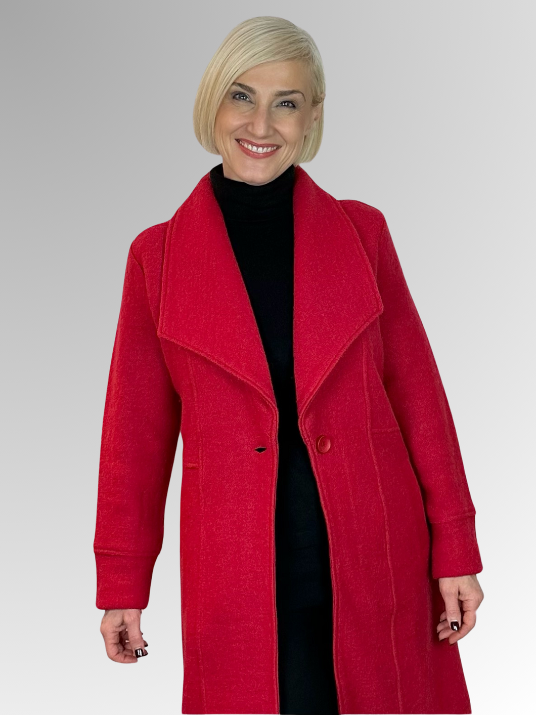 Wrap yourself in luxury with our Boiled Wool Red Pea Coat. Certified with the prestigious Woolmark label, this modern, soft boiled wool coat is both warm and stylish. Featuring a contemporary take on the classic coat, it's the perfect statement piece for any fashion-forward wardrobe. Upgrade your look and embrace true quality.