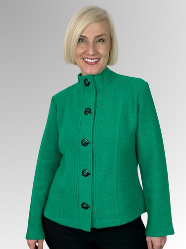 Wrap yourself in luxury with our Boiled Wool Emerald Toggle Jacket. Certified with the prestigious Woolmark label, this modern, soft boiled wool jacket is both warm and stylish. Featuring toggle button detail, it's the perfect statement piece for any fashion-forward wardrobe. Upgrade your look and embrace true quality.