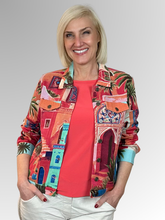 Elevate your everyday look with the Rabat Long Sleeve Jacket by Orientique. Beautifully crafted from a comfortable cotton-spandex blend, it showcases a striking design inspired by Moroccan architecture and landscapes. True to Orientique's signature style of vibrant colours and thoughtful, modern design, this easy-wearing piece is a reliable and stylish staple you will reach for time and again.