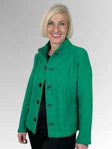 Wrap yourself in luxury with our Boiled Wool Emerald Toggle Jacket. Certified with the prestigious Woolmark label, this modern, soft boiled wool jacket is both warm and stylish. Featuring toggle button detail, it's the perfect statement piece for any fashion-forward wardrobe. Upgrade your look and embrace true quality.