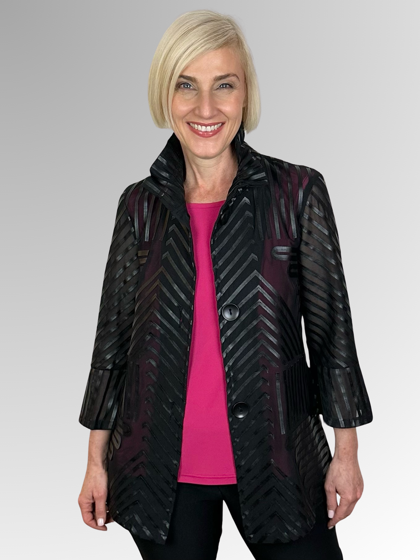 Maglia ~ Fancy Neck Faux Leather Trim Jacket (61315)