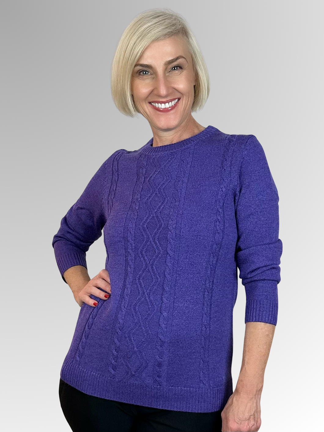 Expertly crafted by the renowned brand Slade, this classic pullover is a must-have for any wardrobe. Made from 100% pure wool, it offers both warmth and style. The cable front design adds a touch of texture, while the rich purple shade exudes sophistication. Elevate your knitwear collection with this timeless piece from Slade.
