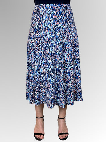 The Nadja Panelled Skirt by Corsican is the ultimate blend of style and comfort. Its six gores provide graceful movement, while the contoured waistband flatters your figure. Made with polyester spandex, this skirt is flowy and easy to care for. Its brushstroke print in blue, coral and navy tones adds a touch of sophistication. Proudly made in Australia.