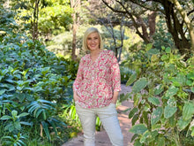 Refresh your seasonal wardrobe with the effortless charm of our Petal 3/4 Sleeve Blouse. Showcasing a beautiful, botanical-inspired print with delicate leaf and petal motifs in warm rose pink and soft sage green, this blouse brings a fresh, feminine feel to any outfit. Crafted from a premium rayon and nylon blend, it offers a luxurious, silky-soft drape and exceptional breathability, balanced with wrinkle-resistant durability for easy wear.
